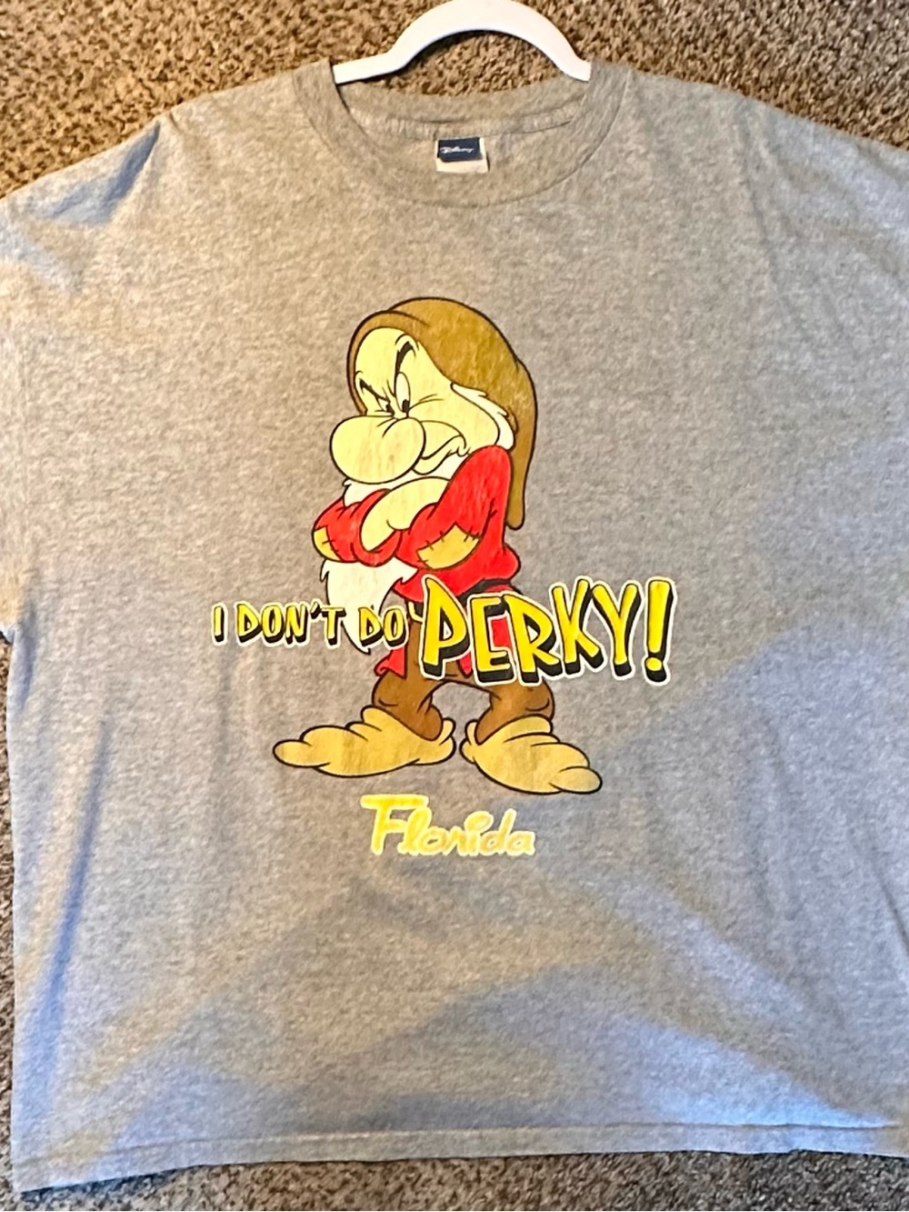 Grumpy Dwarf "I Don't Do Perky" Graphic Tee - Gray